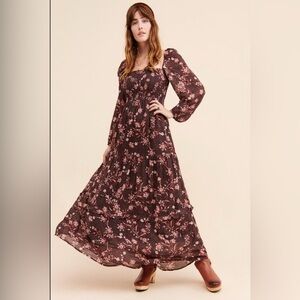 Anthropologie Dolan Left Coast Stratton Dress Maxi Smocked Floral Carbon